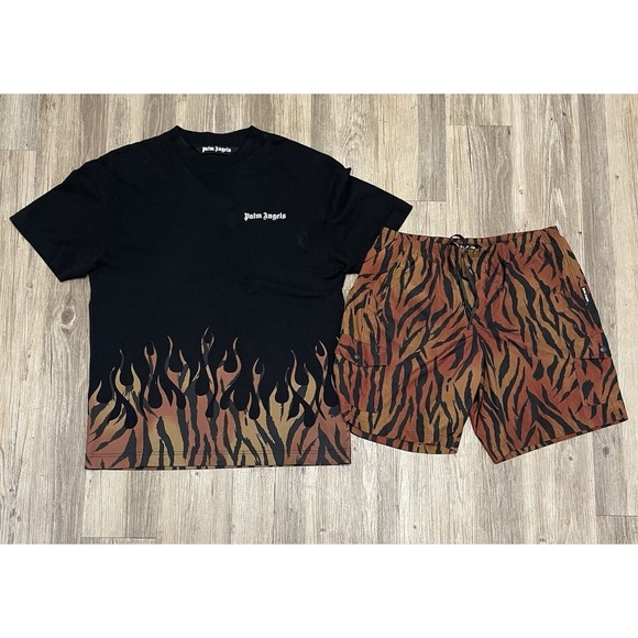 Palm Angels Tiger Print T Shirt And Swim Shorts Both M